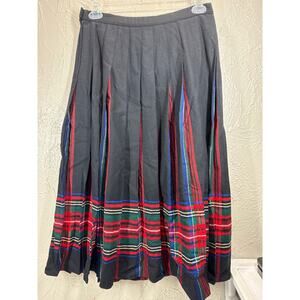 Pendleton Tartan Plaid Midi Pleated A-Line Skirt Black Womens Vintage Size 14